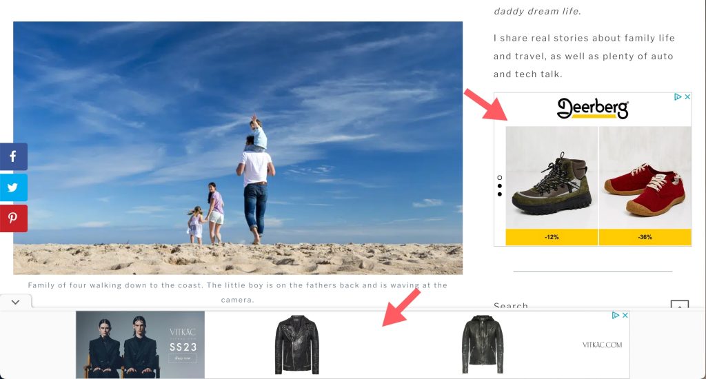 ad placement example min screenshot of website with ad placements