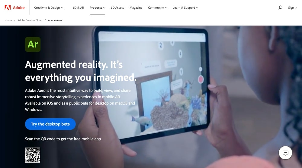 Adobe Aero website min Adobe Aero website