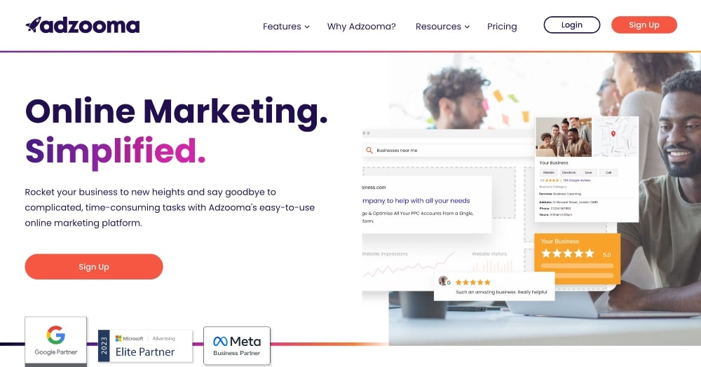 screenshot of Adzooma website