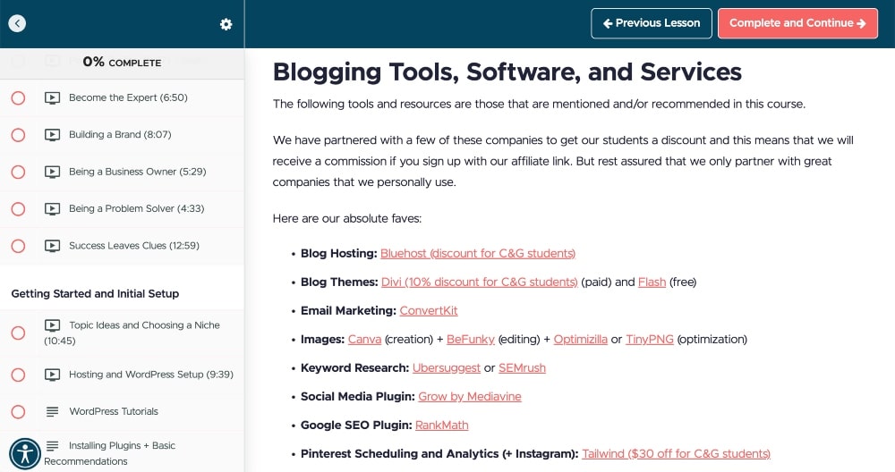 Affiliate links in courses min Screenshot of affiliate links in courses