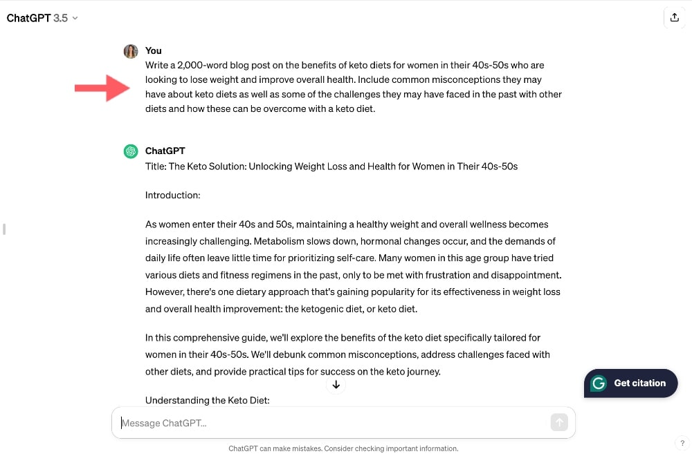 AI writing prompt example ChatGPT