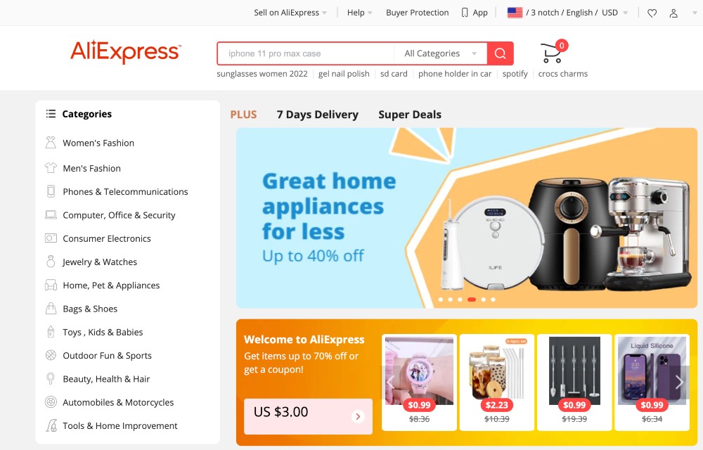 Aliexpress homepage min Aliexpress homepage