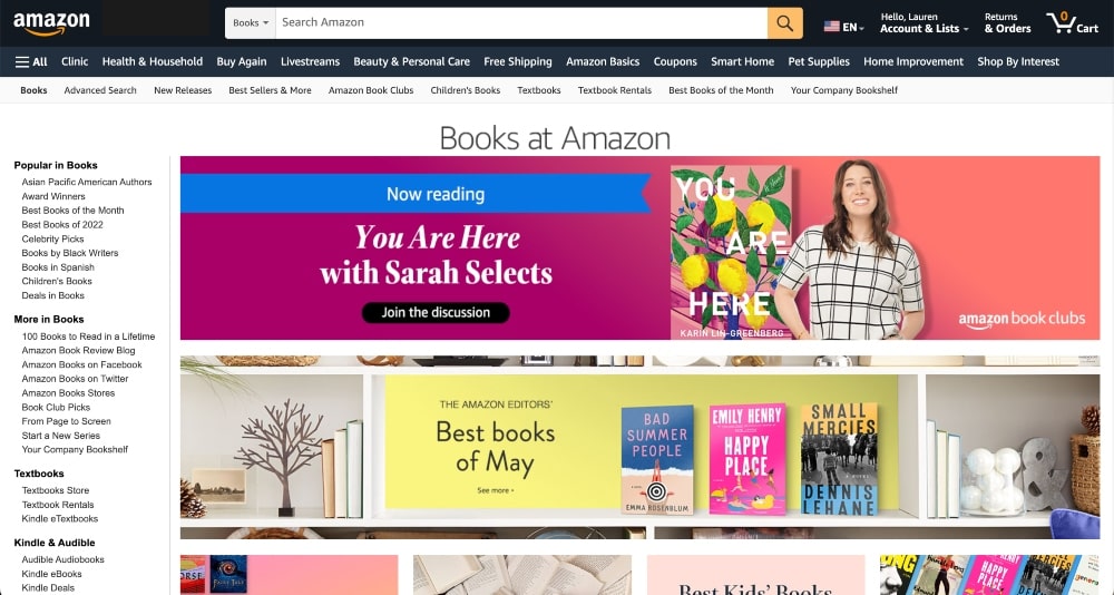 Amazon Books website 1 min Amazon Books website screenshot