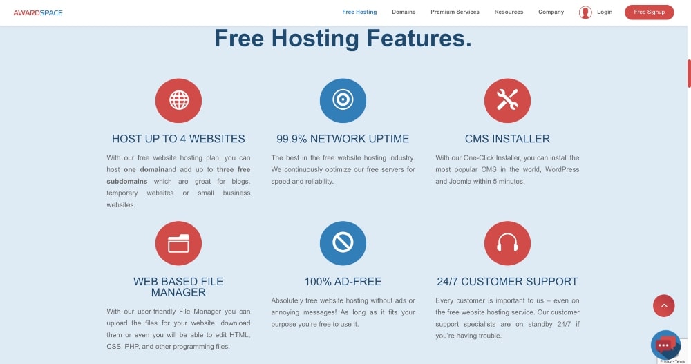 AwardSpace free hosting features min AwardSpace free hosting features