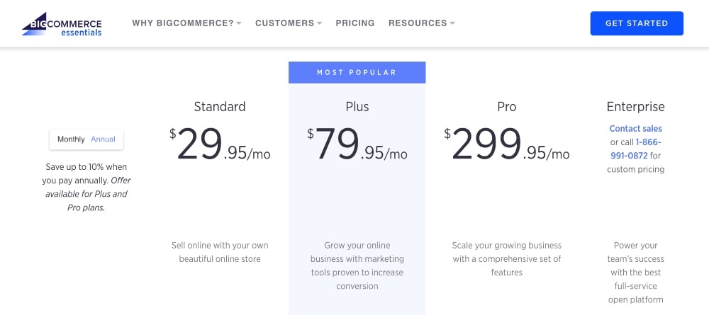 BigCommerce pricing plans min BigCommerce pricing plans