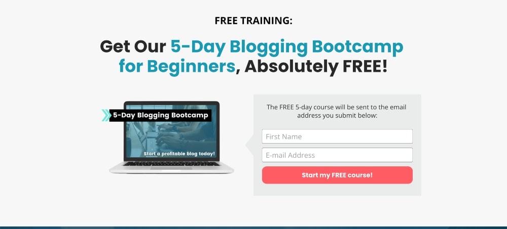 Blogging bootcamp opt in landing page min Screenshot of landing page for Create and Go blogging bootcamp