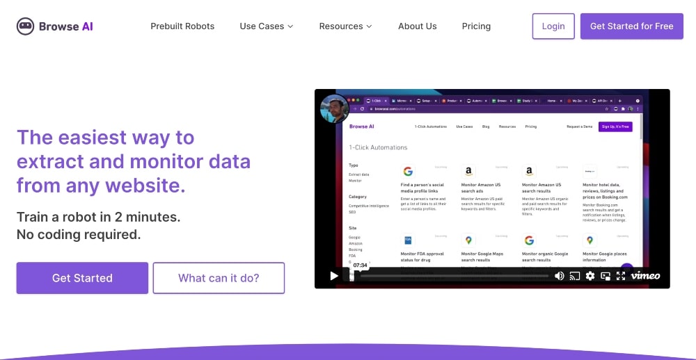 screenshot of Browse AI website