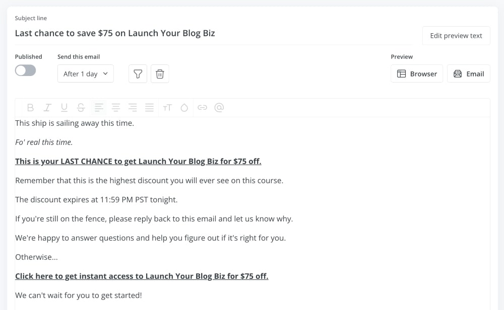 course sale email min course sale email