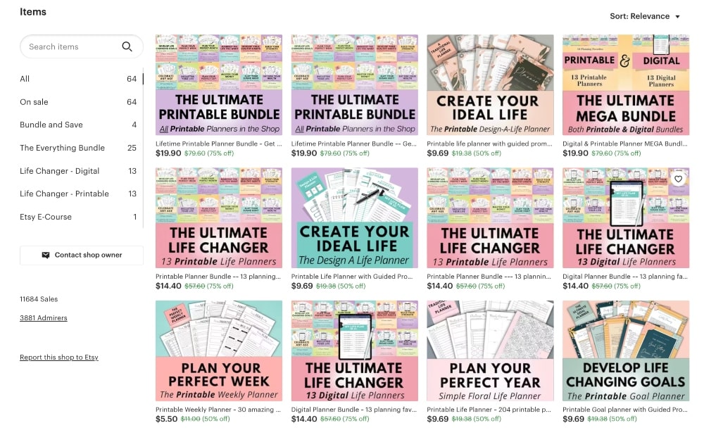 Etsy multiple product listings min Screenshot of multiple product listings on Etsy