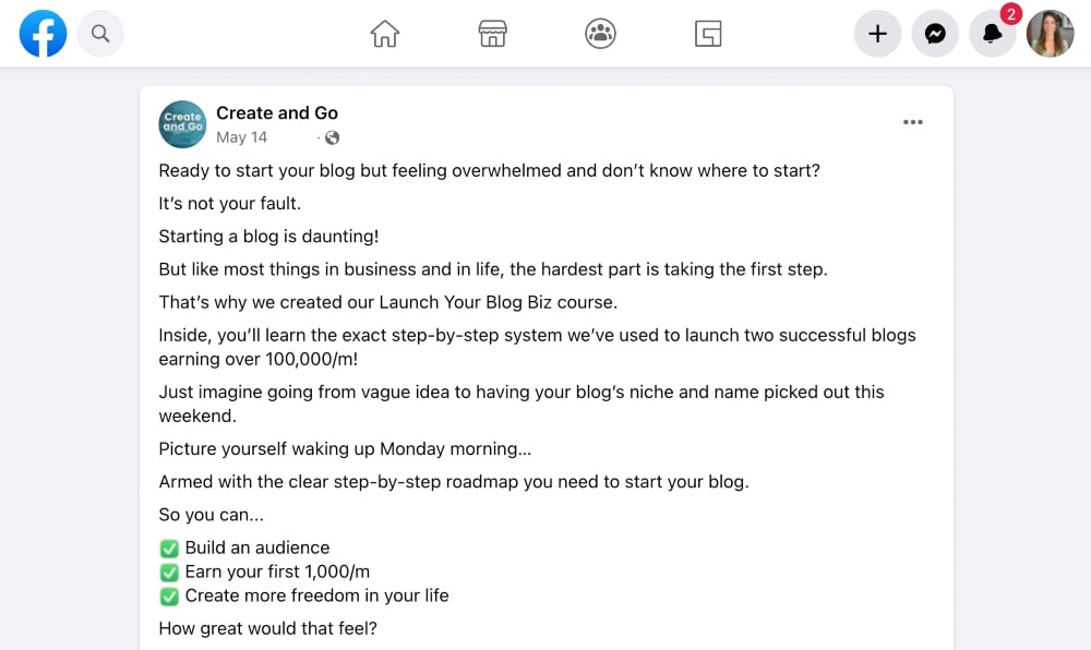 facebook ad copy example min Facebook ad copy example