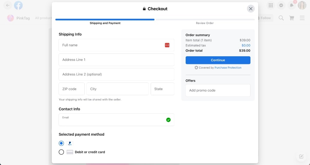 Facebook shop checkout 1 min Facebook shop checkout