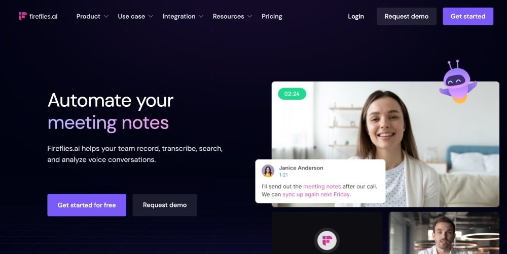 screenshot of Fireflies.ai website