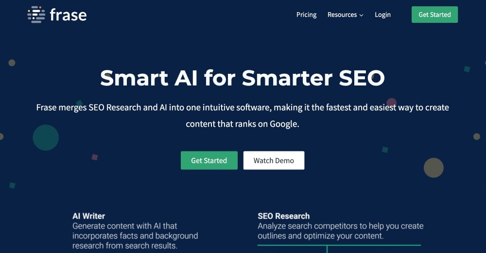 screenshot of Frase.io website