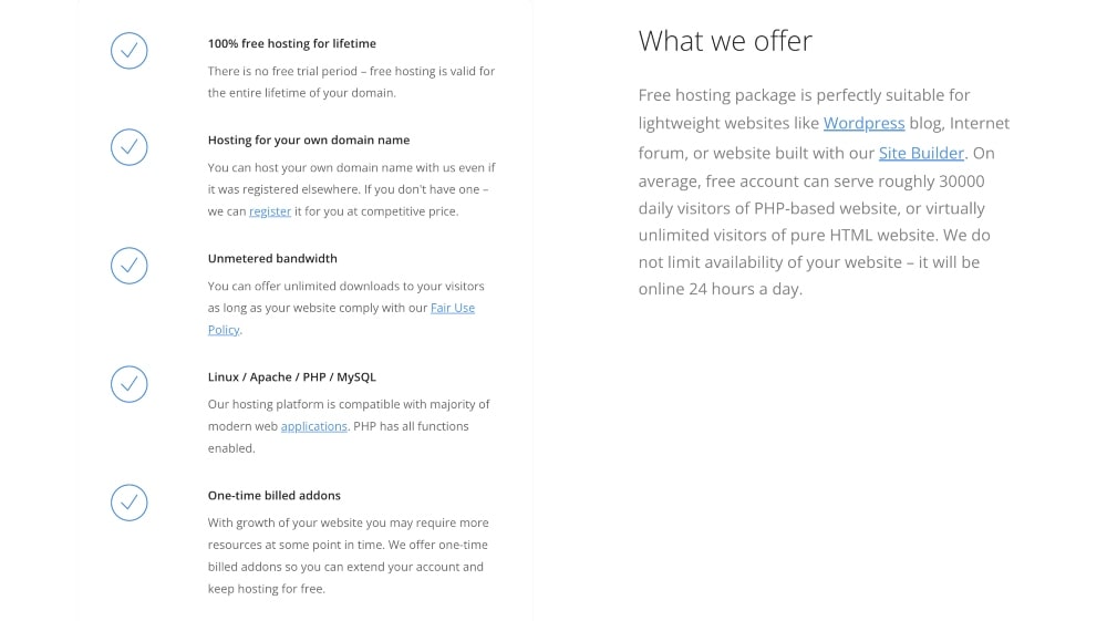 FreeHosting plan features min FreeHosting plan features