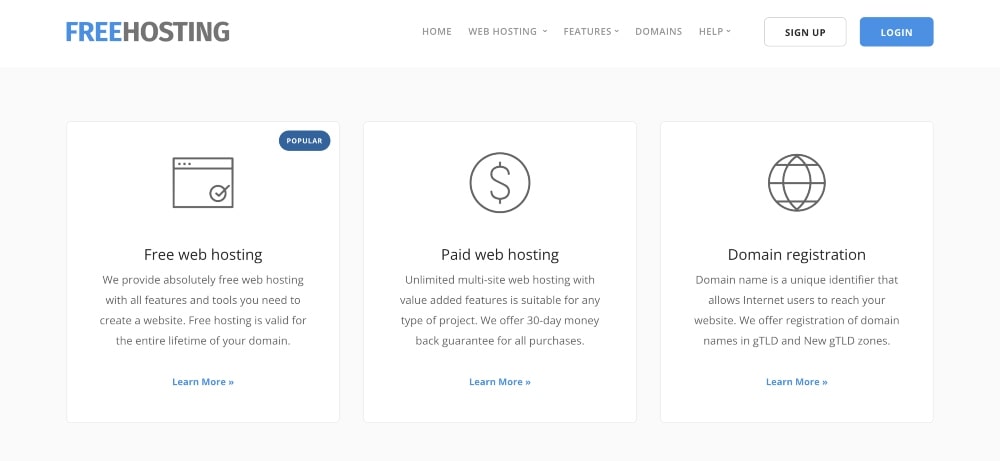 FreeHosting website homepage min FreeHosting website homepage