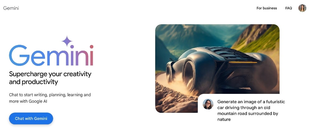 Gemini homepage screenshot