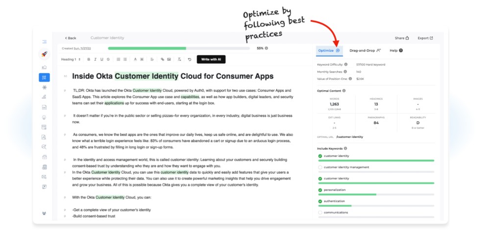 Growthbar user interface