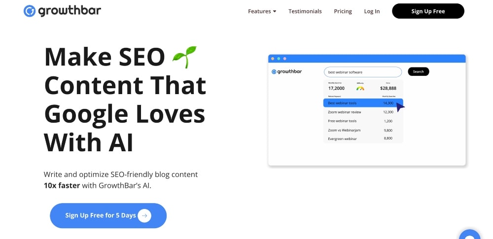 screenshot of Growthbar website