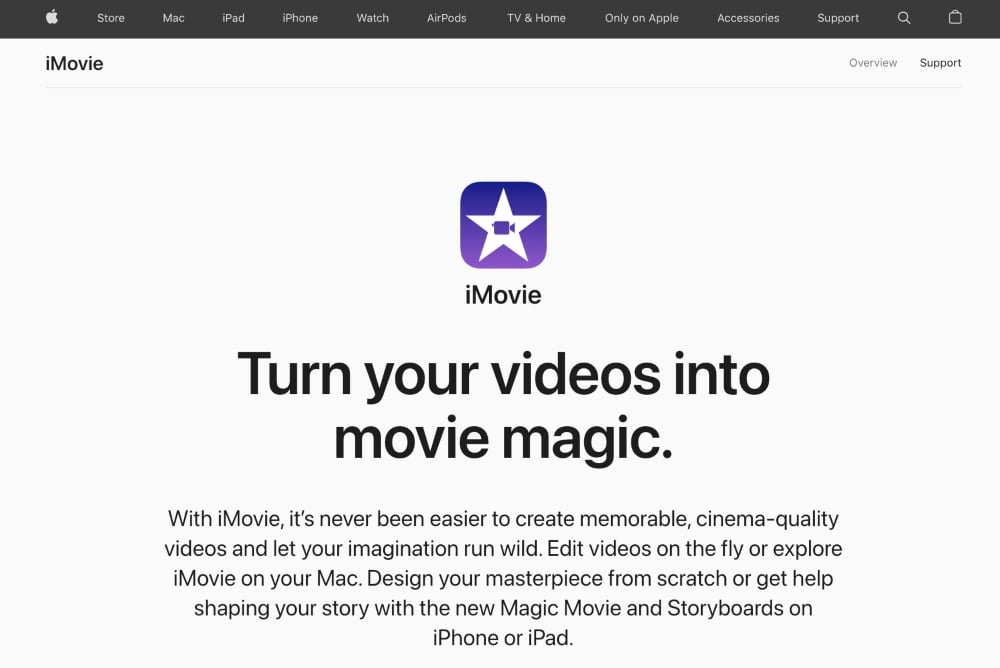 iMovie website min iMovie website