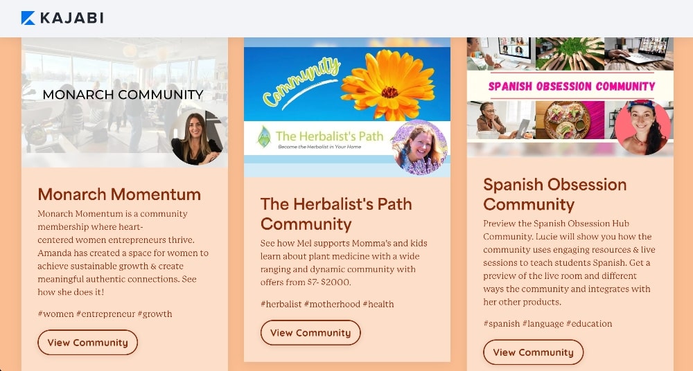 Kajabi Communities Showcase examples