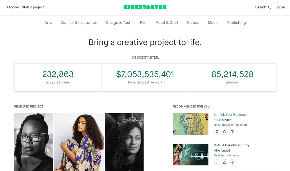 Kickstarter website min Kickstarter website
