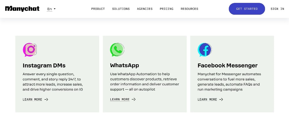 Manychat features screenshot