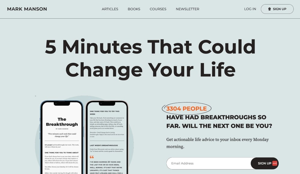 Mark Manson website min Mark Manson website screenshot