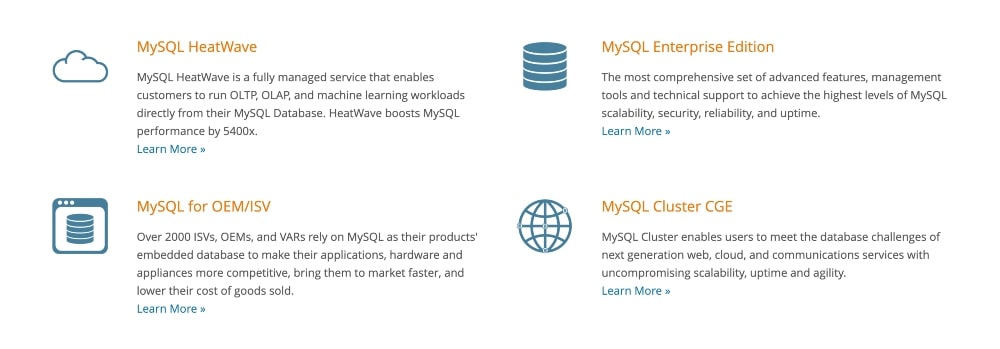 MySQL features min MySQL features