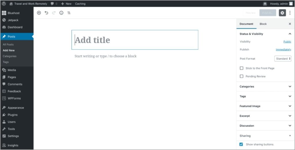 new WordPress blog post min Add new post in WordPress