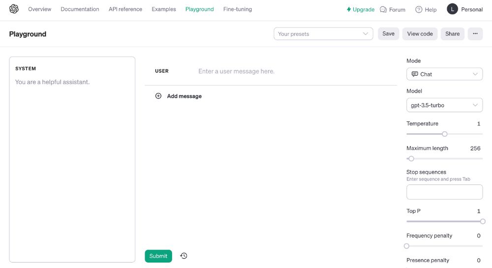OpenAI Playground Dashboard min OpenAI Playground Dashboard