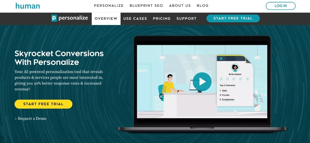 screenshot of Personalize website
