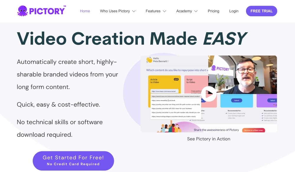 screemshot of Pictory website