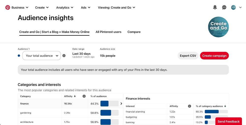 Pinterest audience insights min screenshot of Pinterest audience insights
