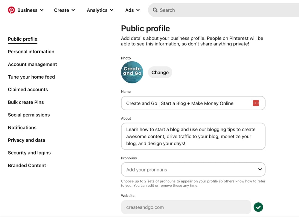 Pinterest profile example min Pinterest profile example