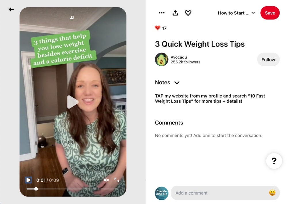 Pinterest video pin min screenshot of Pinterest idea pin