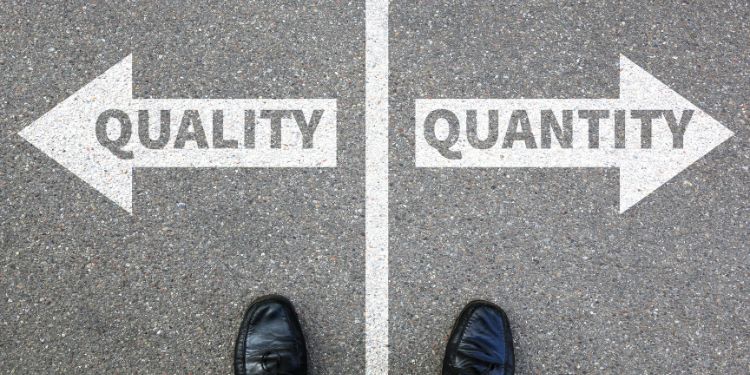 quality vs. quantity quality vs. quantity concept illustration