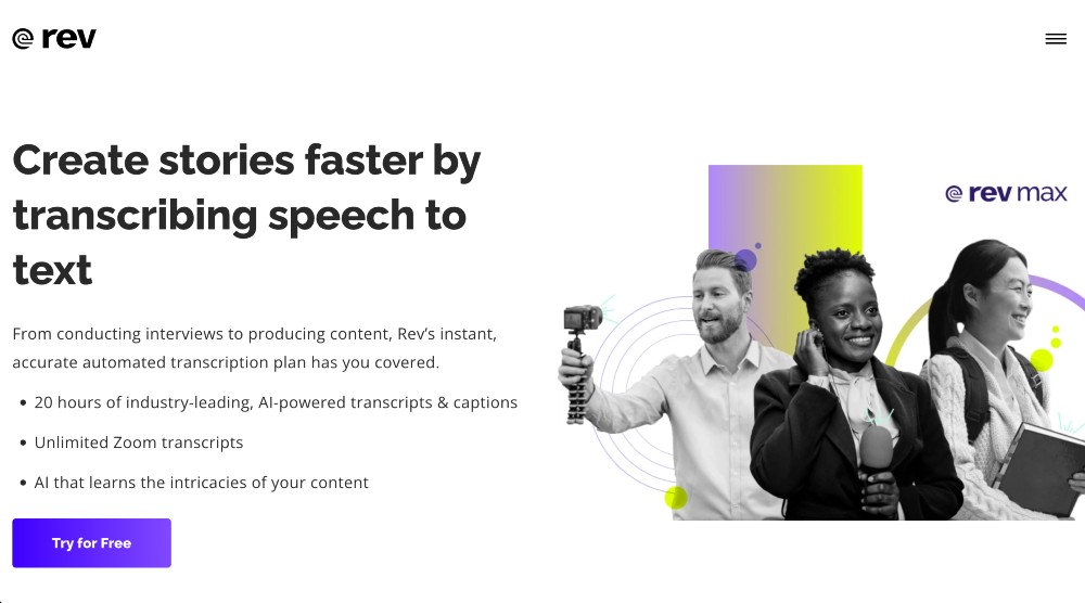 Rev transcription services homepage min Rev transcription services homepage