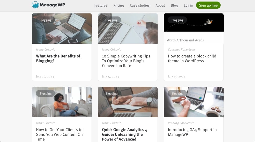screenshot of the ManageWP blog min screenshot of the ManageWP blog