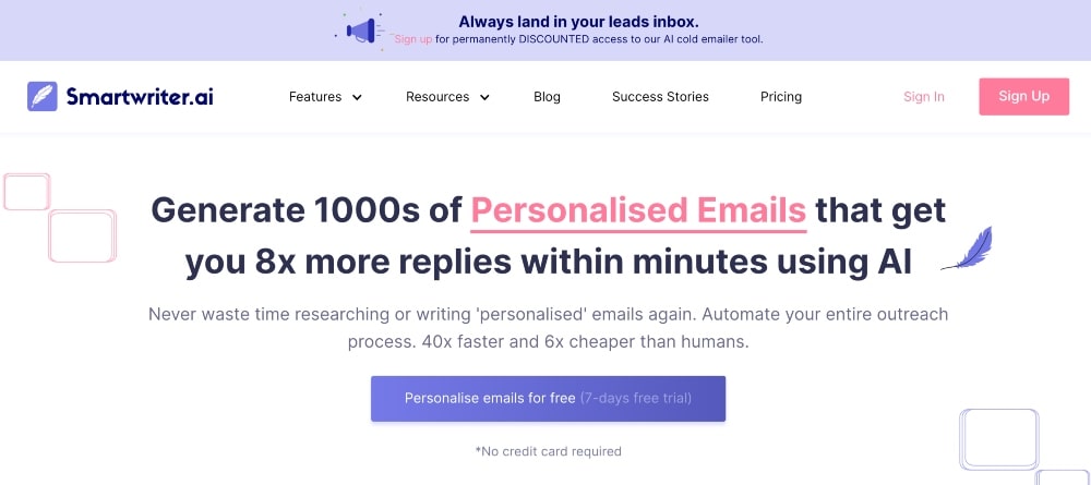 screenshot of Smartwriter.ai website