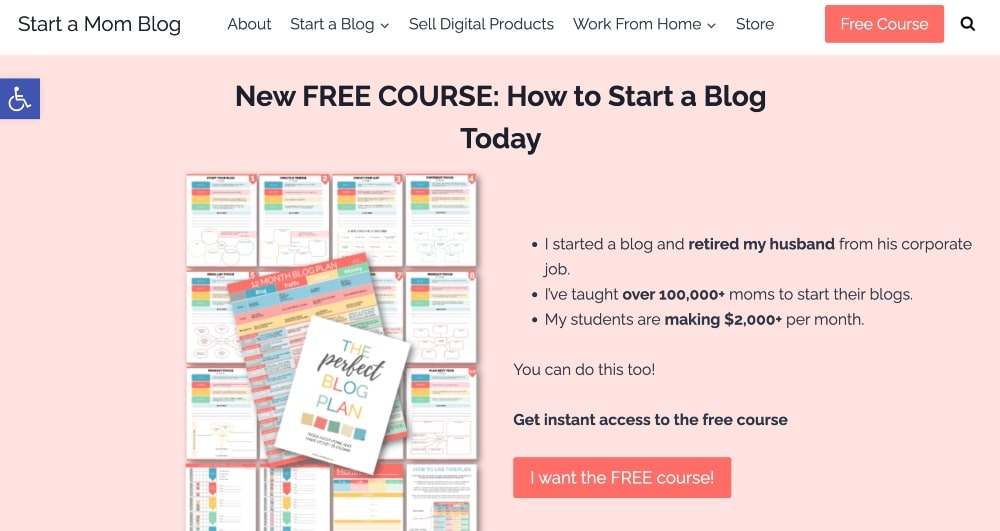 Start a Mom Blog website min screenshot of the Start a Mom Blog website