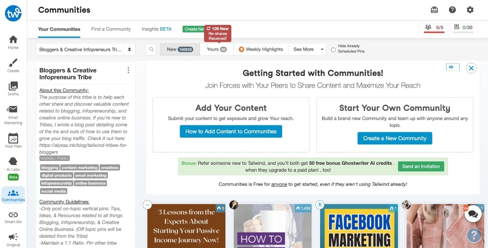 Tailwind Communities 1 min screenshot of Tailwind Communities dashboard