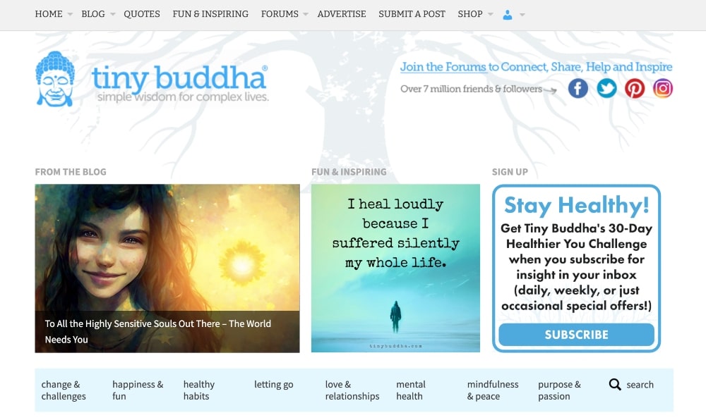 Tiny Buddha website min Tiny Buddha website screenshot