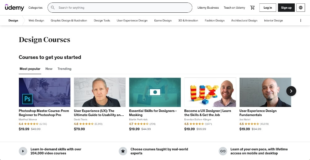udemy course platform min Screenshot of popular design courses on Udemy