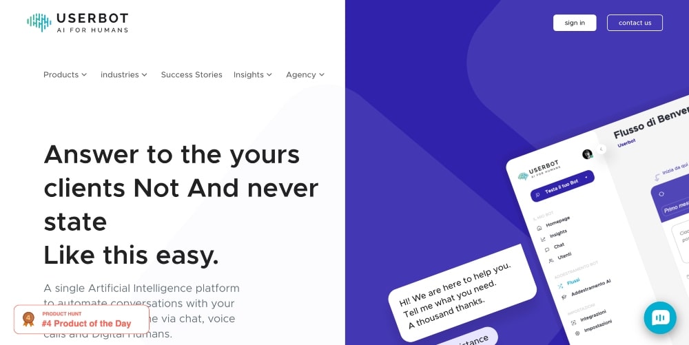 screenshot of Userbot.ai website