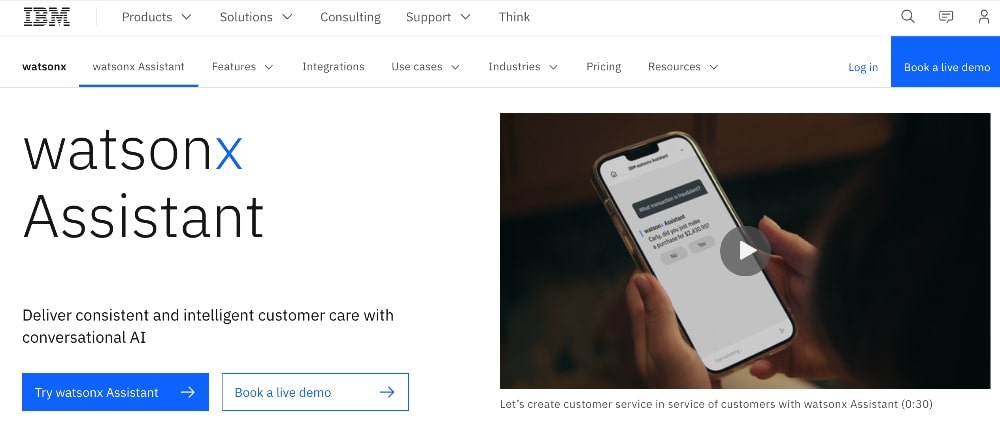 Watson Assistant homepage