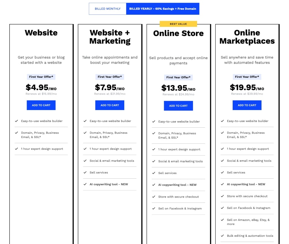 Web.com pricing plans min screenshot of Web.com pricing plans