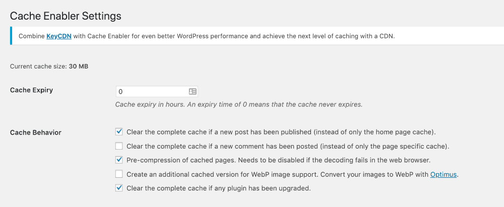 cache plugin settings min cache plugin settings