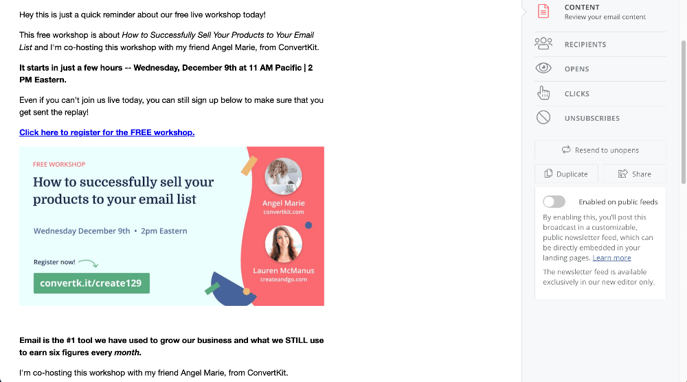 ConvertKit affilaite webinar 1 min ConvertKit affiliate webinar email
