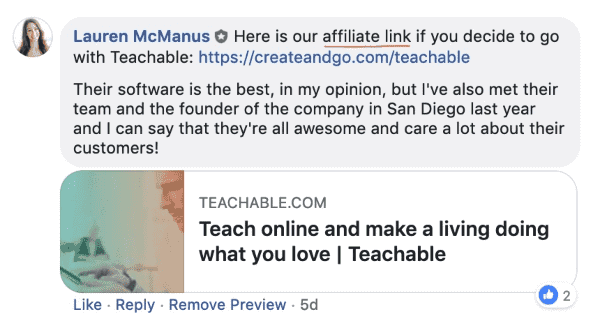 fb post affiliate disclosure min Example of affiliate disclosure and recommendation