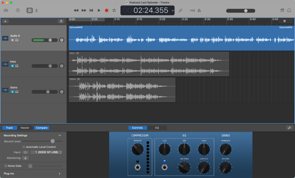 garageband podcast editing screenshot